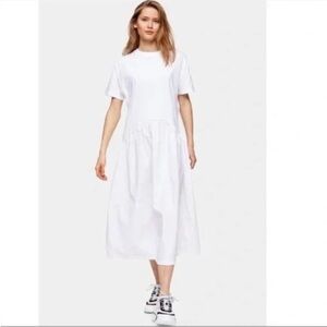 TOPSHOP Jersey Asymmetrical Poplin Voluminous Cotton Maxi T-shirt Dress White 2